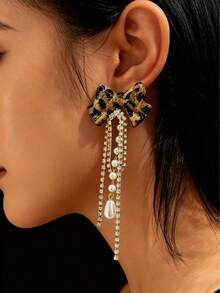 2 件银色蝴蝶吊坠耳环，奢华水钻链流苏耳环，优雅长耳环适合女性日常、节日、派对，新款珠宝礼物 - 多色3 - 查看 7