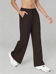 6pecil Women's Wide Leg Casual Pants With Pockets, Yoga Sweatpants, High Waist Loose Pants, Flowy Long Trousers, Spring/Summer Casual Pants, Women's Sports Pants - Brown - View 6