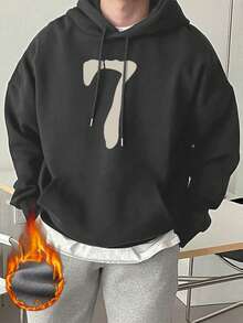 Men's Casual Number "7" Print Pocket Drawstring Hoodie, Autumn/Winter, Long Sleeve Top - Dark Grey - View 4