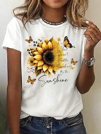 Conviértete en el sol Camiseta de manga corta de cuello redondo casual para mujer de talla grande, ropa de invierno, ropa de otoño, blusas de otoño para mujer