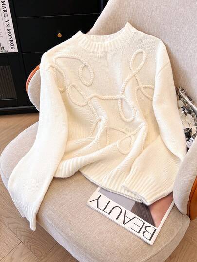 活力风女装街头风百搭纯色通勤休闲风宽松休闲风立体线条针织毛衣