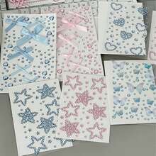 8 Styles Wholesale Cute Mini Butterfly, Heart, Star Shaped Rhinestone Stickers, Suitable For Decorating Scrapbooks, Notebooks, Phone Cases, Face, Strong Adhesiveness, Pink & Blue Color Scheme - Multicolor - View 2