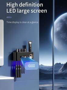 1 件装智能牙刷消毒器，带牙膏分配器，壁挂式牙刷架，USB 充电式牙刷消毒器，牙刷架兼消毒器，5 槽牙刷收纳架，2 个漱口杯，无需钻孔，浴室配件，家居装饰，返校季好物