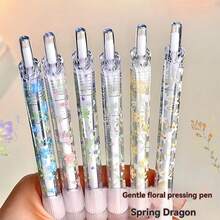 6pcs Ditsy Floral Pattern Push-Button Ballpoint Pens, High-Quality Quick-Drying Black Ink Pens, Smooth Writing For Studying, Student Stationery Supplies, Student Prizes & Gifts - Multicolor - View 7