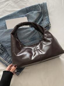 1个绗缝按扣PU纯色复古软皮饺子肩包，时尚拼接腋下包，新月形油蜡皮大容量通勤休闲手提包，适合办公、商务、约会、购物、旅行，可作为礼物送给女友或闺蜜，适合女性日常使用。 - 咖啡 - 查看 8