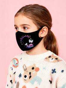 1个可爱蝴蝶印花儿童日常佩戴、圣诞派对、舞会口罩，可爱弹力布口罩，时尚高端优雅口罩，适合女孩和年龄较大的儿童 - 彩色 - 查看 5