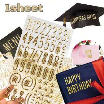 1개 3D 골드 레터 스티커, 폼 레터 & 숫자 스티커, 스크랩북용 방수 장식 DIY 아트 폰트 스티커