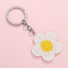 New Small Daisy Beaded Keychain, Bohemian Fashion Sunflower Rice Bead Pendant, Bag Accessories - White - View 6