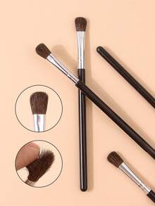 2支/6支装优质马毛眼影刷，弯曲软毛晕染刷，高光刷，多功能眼妆刷，眉刷，眼影刷，螺旋刷 - 黑色 - 查看 5