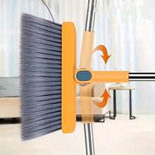 A Set Of Long-Handled Rotating Broom And Dustpan With Comb Teeth, Suitable For Home, Kitchen, And Office Cleaning. - Orange - View 3