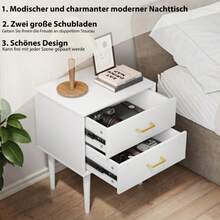 White Bedside Table With 2 Drawers, Bedroom Nightstand, Modern Bedside Table With Wooden Legs, 1 Piece - White - View 1