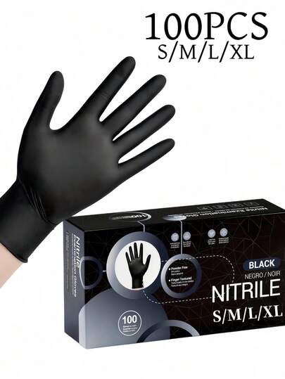 100 Pairs Of Black Disposable Nitrile Gloves, Suitable For Bathroom, Tattoo, Nail, Hair Coloring And Housework Cleaning. Durable And Comfortable Bathroom Gloves, Nail Gloves, (Christmas, Father's Day, Mother's Day, Easter, Home And Living, Wallpaper, Patio, Plates, Tents, Murals, Incense Burners, Vases) Accessories (Bagged).