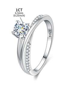 1 pieza 1ct Anillo de Moissanita de cuatro garras estilo río estelar, anillo de compromiso, anillo de promesa, anillo de aniversario exquisito y radiante de plata esterlina S925, regalo de joyería delicada para damas, regalo de Navidad - Plateado - Ver 5