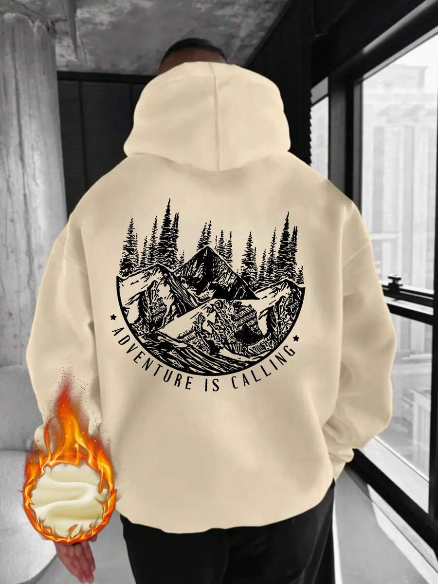 هودي رجالي فضفاض مبطن حراريًا، بطراز الشارع، للخريف/الشتاء، بأكمام طويلة