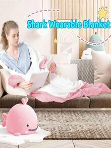 Shark Hooded Blanket - Extra Large Wearable Shark Blanket/Flannel Hooded Cape, Super Soft Plush Hooded Blanket, Cartoon Shark Pattern, One Size Fits All, Suitable For Adults, Hooded Sleeping Bag, Great For Casual, Movie Night, Camping And Travel, Perfect Holiday Gift For Christmas, Birthday, Thanksgiving, Winter, Secret Santa, For Women And Men - Multicolor - View 7