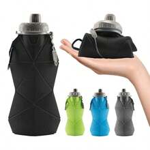 1PC 580ml/19.6oz GRAY Portable Silicone Water Bottle, Foldable LeakProof Sports Drinkware With Handle, WashableReusable Mug - Grey - View 2