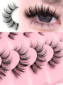 5Pairs Fluffy Wet Look Manga Lashes Thick Thai Style Anime Cosplay False Eyelashes Clear Band Spiky Dramatic Photogenic Doll Lashes Japanese Korean Lashes - 漫畫中濕漉漉的睫毛 - 查看 2