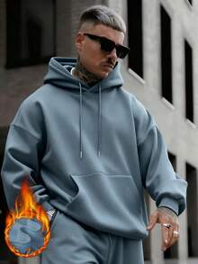 Sudadera con capucha casual de unicolor, manga larga, hombros caídos, cordón y bolsillo para hombres, otoño/invierno, vuelta al colegio