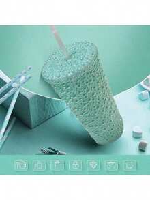 1个闪亮珍珠装饰吸管杯 - 色彩鲜艳闪亮的可重复使用饮水杯，时尚醒目，适合日常使用、聚会和送礼，这款独特的杯子将提升您的饮水体验。 - 彩色 - 查看 9