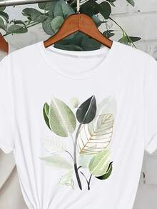 Howell T恤短袖植物夏季海滩印花女式卡通休闲时尚图案常规T恤上衣女士旅行T恤 - 白色 - 查看 3