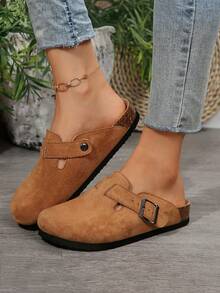 Stylish Suede Clogs For Women - Arch Support Mules Slides With Adjustable Buckle For Thanksgiving Gifts - màu nâu - Xem 4