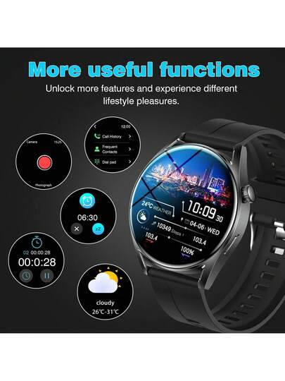 New 1.5" HD Touch Slimme Horloge Dual Straps, LED Torch, Wireless Calling, Weather Fitness Tracking, IOS roid Compatible view 4