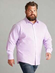Plus Size Men's Long Sleeve Casual Shirt, Lavender, Loose Fit, Multi-Color, Long Sleeve Shirt - Mauve Purple - View 3