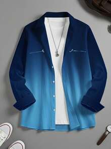 Men's Plus-Size Shirts, Men's Plus-Size Shirts, Printed Machine Washable Casual Long-Sleeved Shirts.