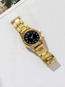 2 件时尚商务休闲男女情侣手表，多功能圆形数字表盘钢表带石英表，情侣情人节礼物套装，适合节日、派对、婚礼、返校季、圣诞节、感恩节、万圣节、复活节等。