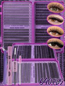 640 Clusters Lashes D Curl Individual Eyelashes Kit, Diy At Home Fake Lashes Set, Beginner Friendly, Lashes+Tweezers+Mascara Wands+Eyes Glue, Diy At Home, Easy To Use, Long Lasting False Lashes Extensions, Soft And Natural Look&Fluffy Thick Mixed Style High Capacity False Eyelashes With Bond And Seal, Tweezers, Brush, Suit For Makeup Starter, Diy Eyes Makeup Beauty - Multicolor - View 3