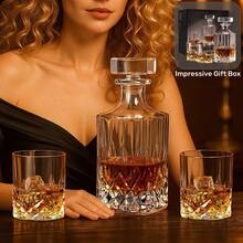 3pcs Elegant Whiskey Decanter Gift Box Exquisite Gift Box Set Wine Decanter Set Include 1 Decanter With 2 Glasses,Suitable For Gift Giving,Men's Gift,Gift For Father Husband And Boyfriend