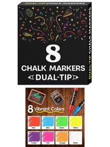 8色细头粉笔马克笔 - 可水洗，多表面适用，色彩鲜艳的艺术笔，适用于木材、玻璃等多种材质。 - 彩色 - 查看 15