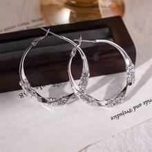 Fashion Rhinestone Spiral Hoop Earrings Women Accesories Round Circle Earrings Wedding Jewelry - 環形耳環 - 查看 7