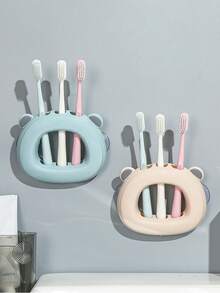 1PC Bear Wall-Mounted Three-Hole Toothbrush Holder, Wall-Mounted Suction Cup Toothbrush Holder Bathroom Wall-Mounted Storage Rack Creative Couple Suction Cup Toothbrush Drain Cylinder Toothbrush Holder - Multicolor - View 5