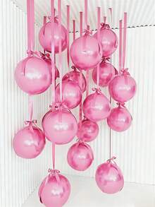 10 piezas de globos rosas de 18 pulgadas 4D con cintas de poliéster rosas y papel protector, portátiles para decoración de habitaciones, decoración de fiestas, decoración de bodas, reuniones familiares - Rosa - Ver 3