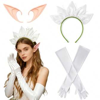 5-Pieces Fairy Princess Costume Accessories For Women Headband Elf Ears Gloves Party Dress Up,Valentine's Day Costume