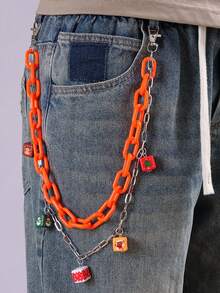 1pc Fashion Personalized Square Pendant Waist Chain, Double Layer Acrylic Hanging Chain, Versatile Jeans Pants Chain - Multicolor - View 1