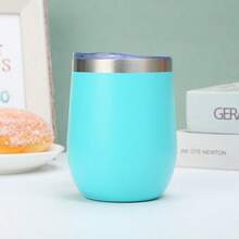 1 pieza Taza con forma de cascarón de huevo de doble capa de acero inoxidable con aislamiento al vacío, adecuada para el hogar, la oficina, los viajes al aire los deportes. 340ml. La taza blanca tiene una etiqueta con un logotipo de cristal negro y la taza negra tiene una etiqueta con un logotipo de cristal blanco