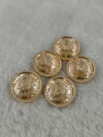  10pcs Rose Gold Zinc Alloy Buttons, Double Lion Head Design, Suitable For Coats, Jackets, Fashion Accessories