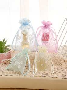 10个装，欧根纱抽绳礼品袋，印花抽绳袋，婚礼派对礼品袋，零食巧克力包装袋，珠宝包装袋 - 彩色 - 查看 1