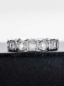 1pc Cubic Zirconia Inlaid Charming Ring, Suitable As Valentine's Day Gift, Wedding Anniversary Gift Or Party Accessory For Women - 1# - View 4