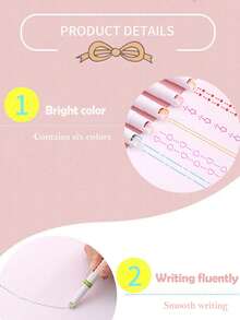 6/12/18pcs Fluorescent Pen, Hand Account Curve Pen, Roller Pattern Pen, Printing Contour Pen, Creative Wave Pattern Ball Pen - Multicolor - View 6