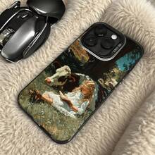 Cubierta de telefono transparente con diseño de niña leyendo con vaca en campo verde para iPhone 14 Pro Max estilo vintage ideal para uso diario en cafeterias y salas de estar - Plateado - Ver 5