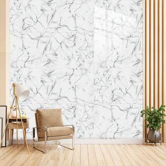 10 piezas de papel tapiz autoadhesivo de imitación de mármol cuadrado, pegatinas de pared autoadhesivas de PVC, decoración moderna impermeable para baño, sala de estar, adecuado para decoración de pared y piso de sala de estar, dormitorio, baño