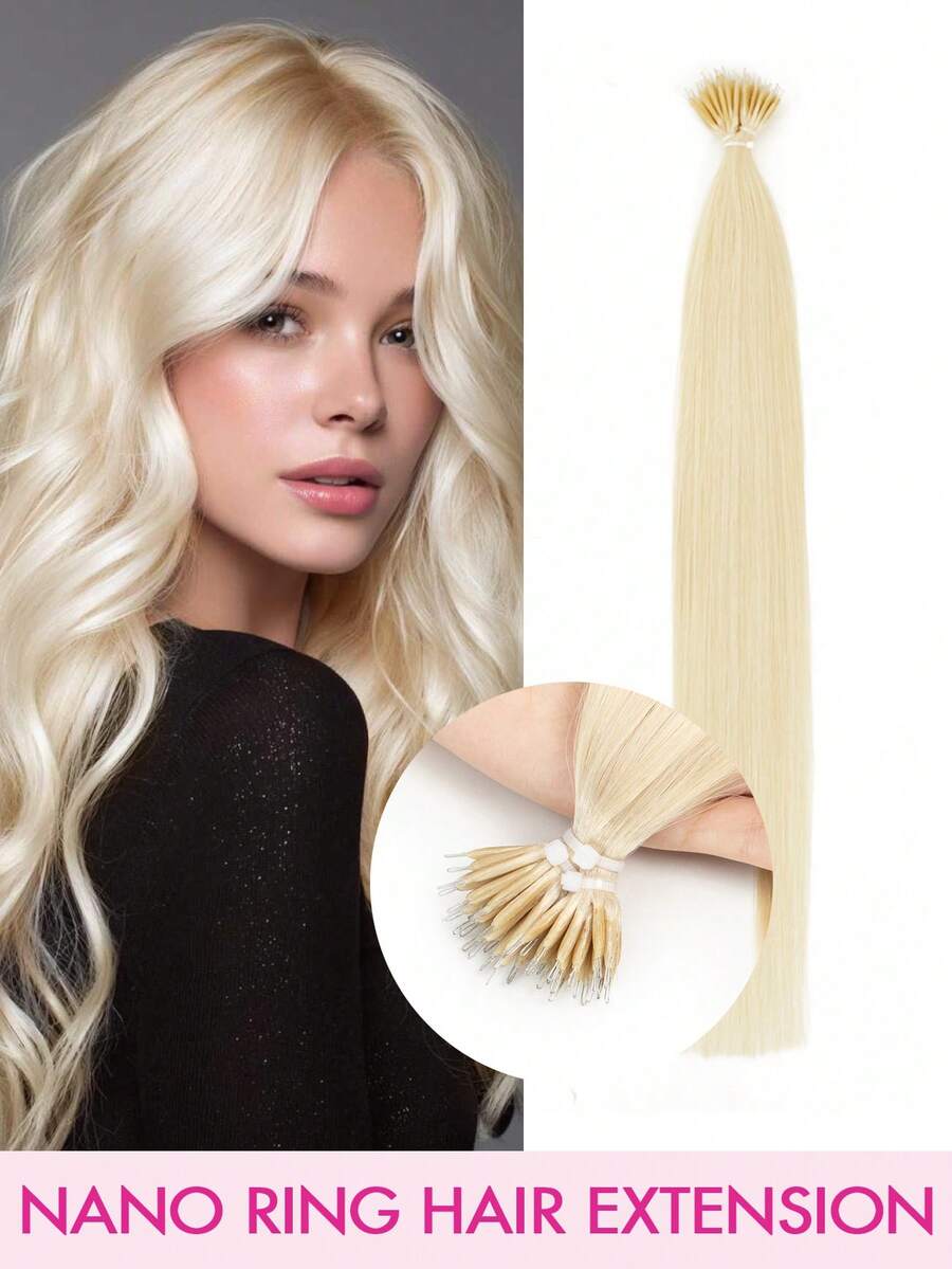 Extensions de cheveux à anneau nano de 12 à 24 pouces, extensions de cheveux humains Remy pré-liées à anneau nano, extensions de cheveux à anneau nano à fusion à froid, extensions de cheveux à embout nano, 50 mèches d'extensions de cheveux humains Remy, convient à tous, invisible, naturel