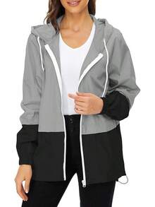 Packable Waterproof Lightweight Women's Rain Jackets With Hood Windbreaker - 灰黑色 - 查看 7