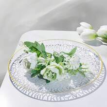 1/4/7/12/25pcs Transparent Plates With Gold Rim, Hammered Design Elegant Dinnerware, Heavy Duty Gold Chargers, Hammered Party Plates; Includes 7.5-Inch Dessert Plates And 10.25-Inch Dinner Plates. Suitable For Daily Dinner, Family Gathering, Wedding, Birthday, Holiday, Baby Shower, New Year, Picnic & Camping