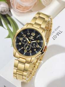 2件套时尚商务休闲情侣手表，多功能圆形表盘钢带石英表，情侣礼品套装，适合返校、派对、婚礼、节日、户外活动、万圣节、圣诞节和日常佩戴，情侣最佳礼物 - 金色 - 查看 17