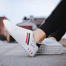 Pantofi sport pentru bărbați, pantofi sport respirabili, din piele neagră, pantofi pentru studenți, pantofi casual de primăvară - Alb și roșu - Vizualizare 4