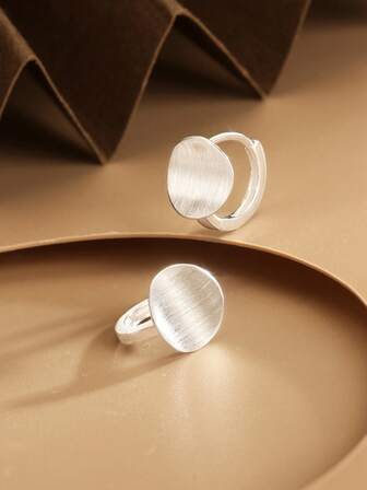 1对S925纯银耳环，简约几何纹理圆盘设计，时尚首饰，送给女性、女友、母亲、朋友的礼物，日常佩戴